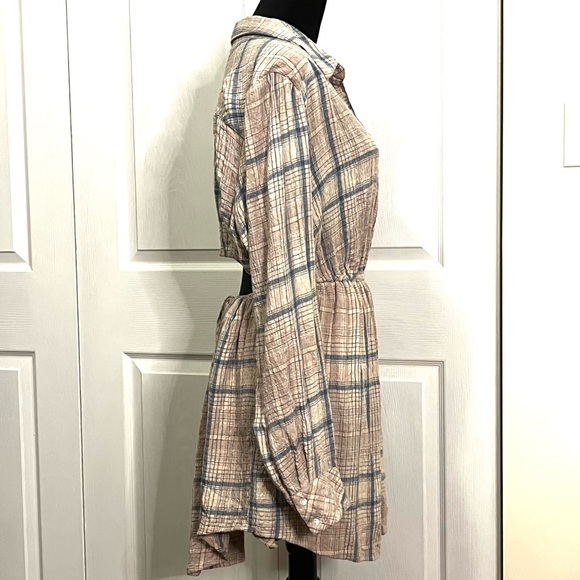 Free People Elai Plaid Check Open Back ShirtDress Ivory Combo size Large - Picture 11 of 15